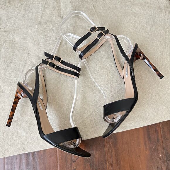 DIANE VON FURSTENBERG Vera Simple Strap Leather Heels Black Calf Leather - Picture 4 of 11